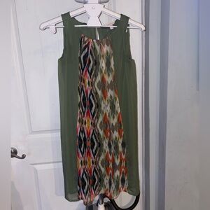 Esprit Olive Green Dress with Vibrant Pattern - sz4 (P25)